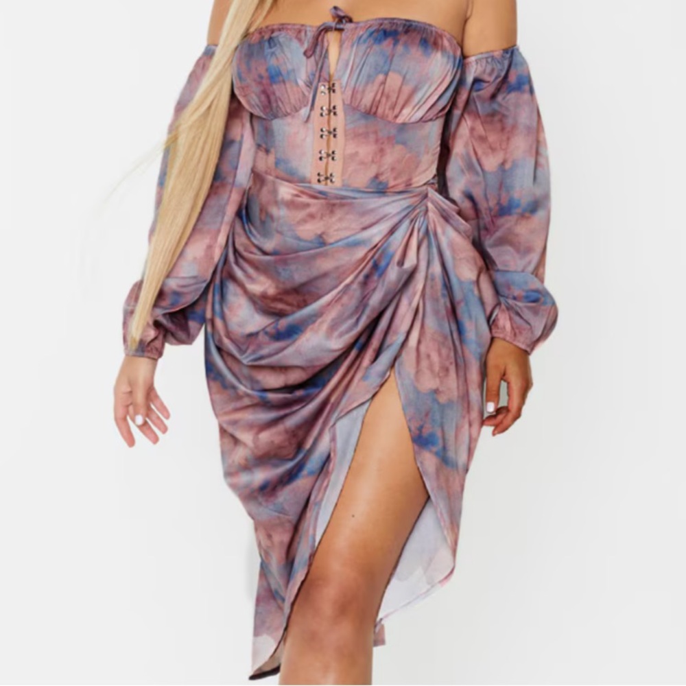 NWT Blue Renaissance Cloud Print Bodysuit & Midi Skirt Set